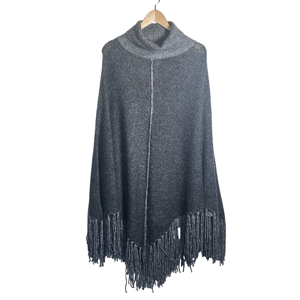 ZARA KNIT Chunky Knit Fringe Poncho Shawl Cape Size Medium Boho Preppy Cozy‎